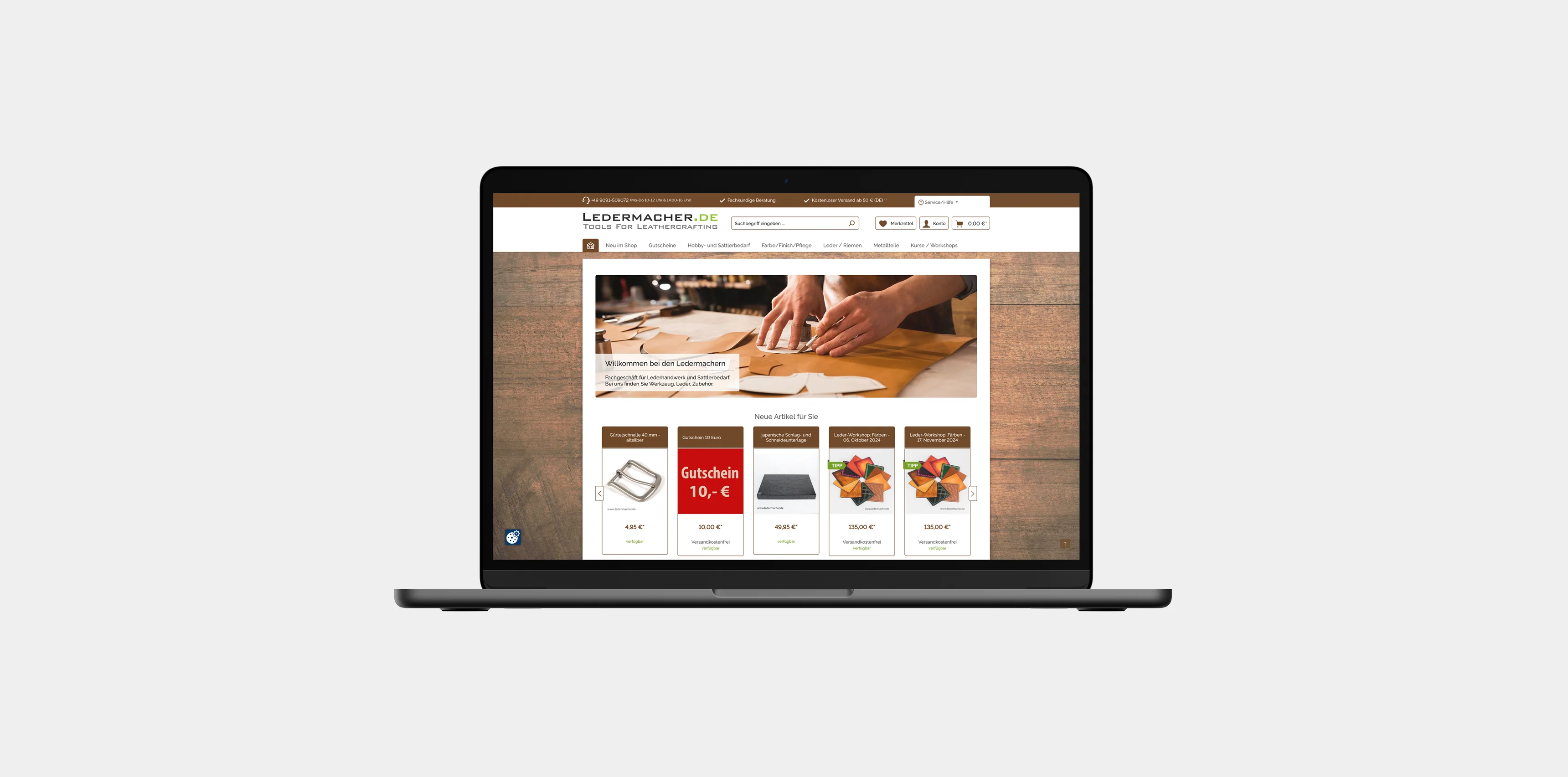 Laptop der die Ledermacher Website zeigt.